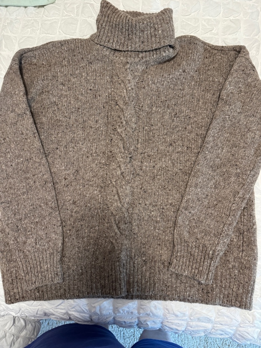 Ralph Lauren Brown Speckled Cable-Knit Turtleneck Sweater